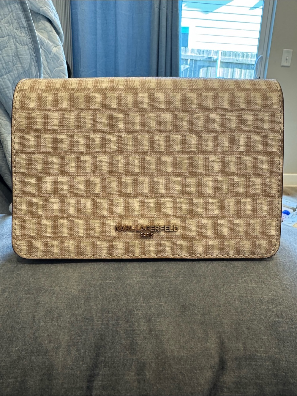 Karl Lagerfeld Cream Textured Logo Crossbody